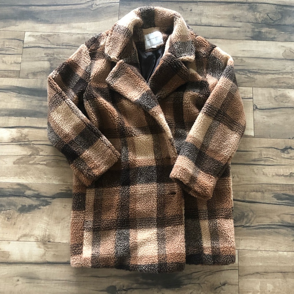 American eagle plaid teddy coat